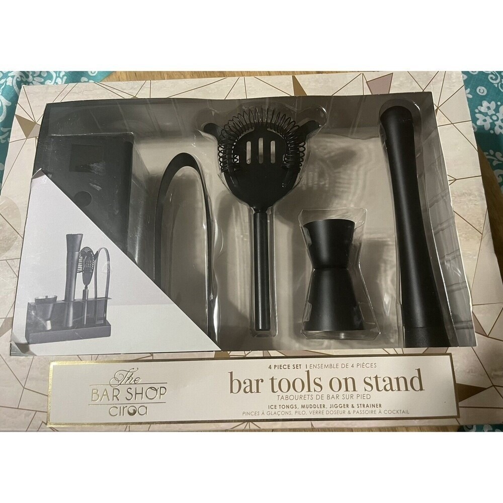 NEW Home Bar Tools Black Metal 4 Piece Drink GIFT SET Summer Entertaining Party